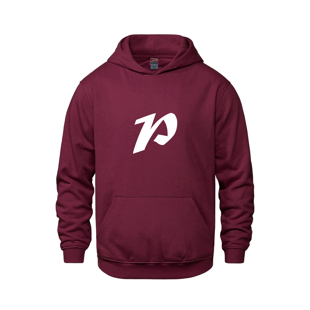 Alphabet P Hoodie 9 inch calligraphy White ink, Maroon