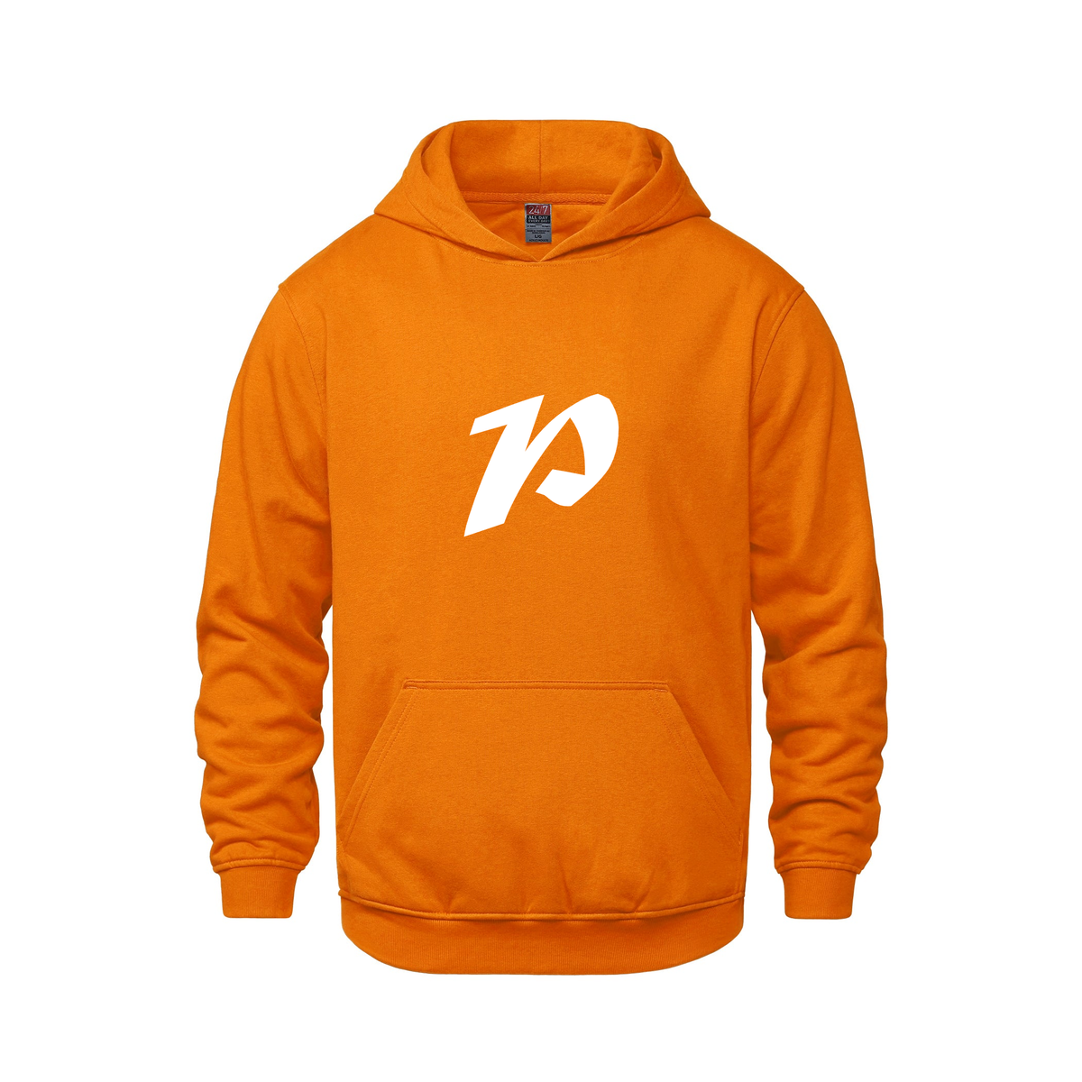 Alphabet P Hoodie 9 inch calligraphy White ink, Orange