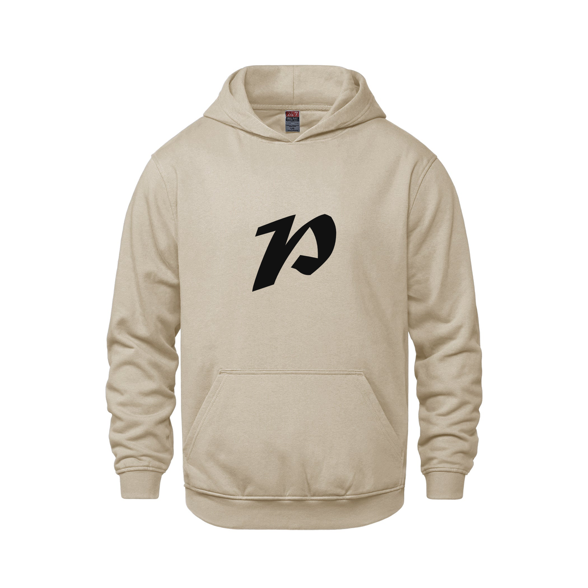 Alphabet P Hoodie 9 inch calligraphy Black ink, Sand