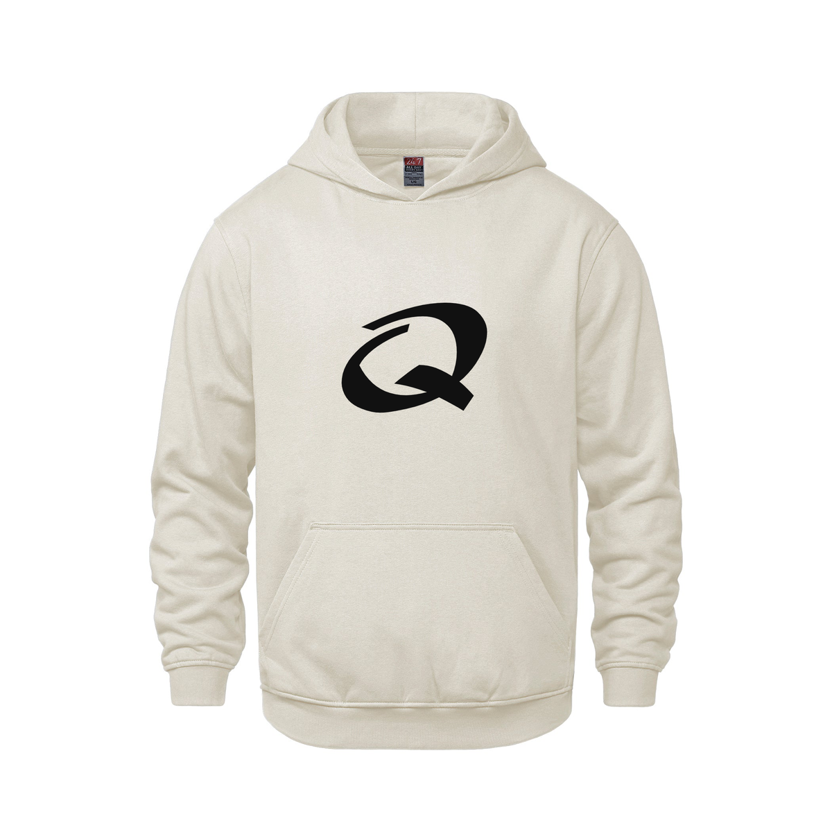 Alphabet Q Hoodie 9 inch calligraphy Black ink, Ivory