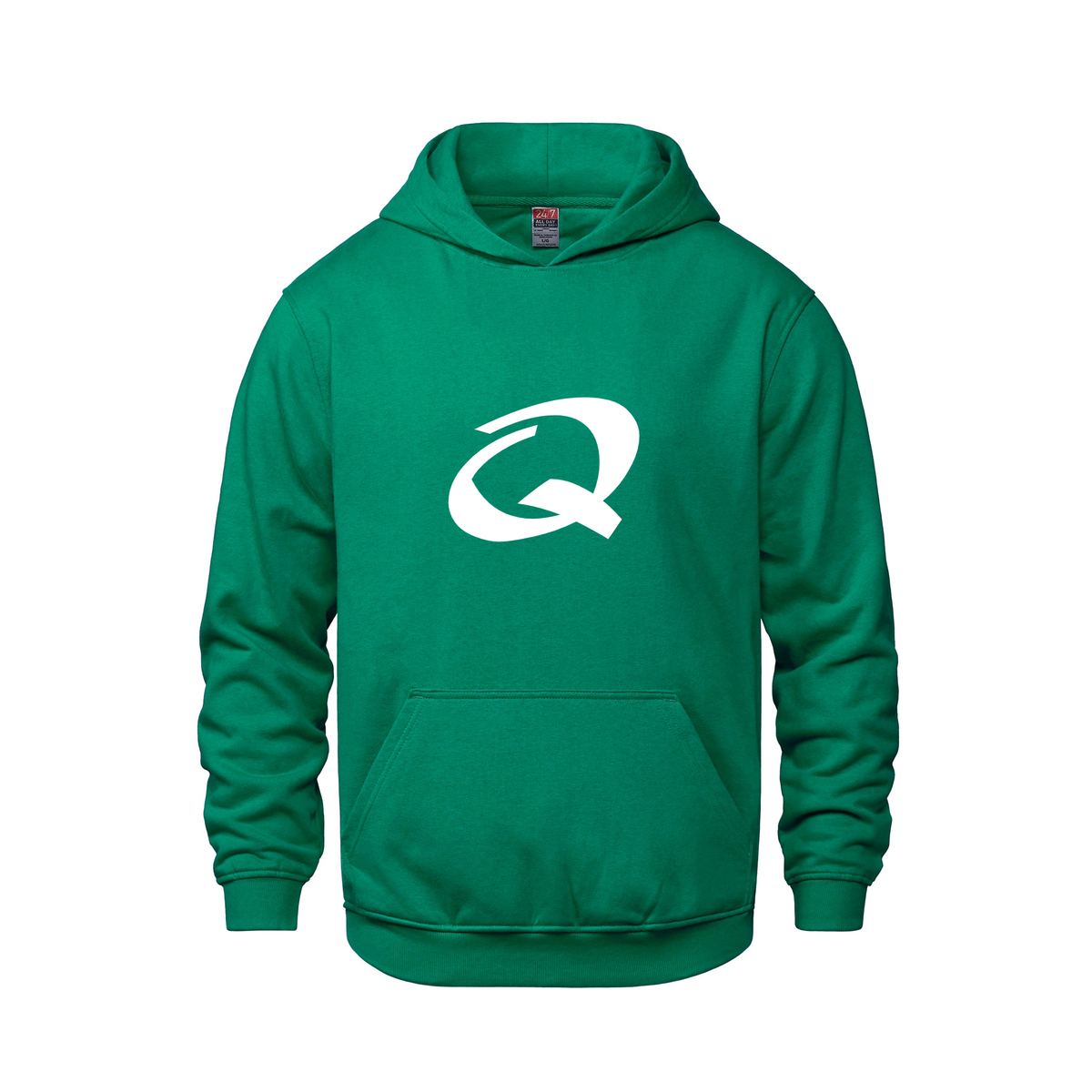 Alphabet Q Hoodie 9 inch calligraphy White ink, Kelly Green
