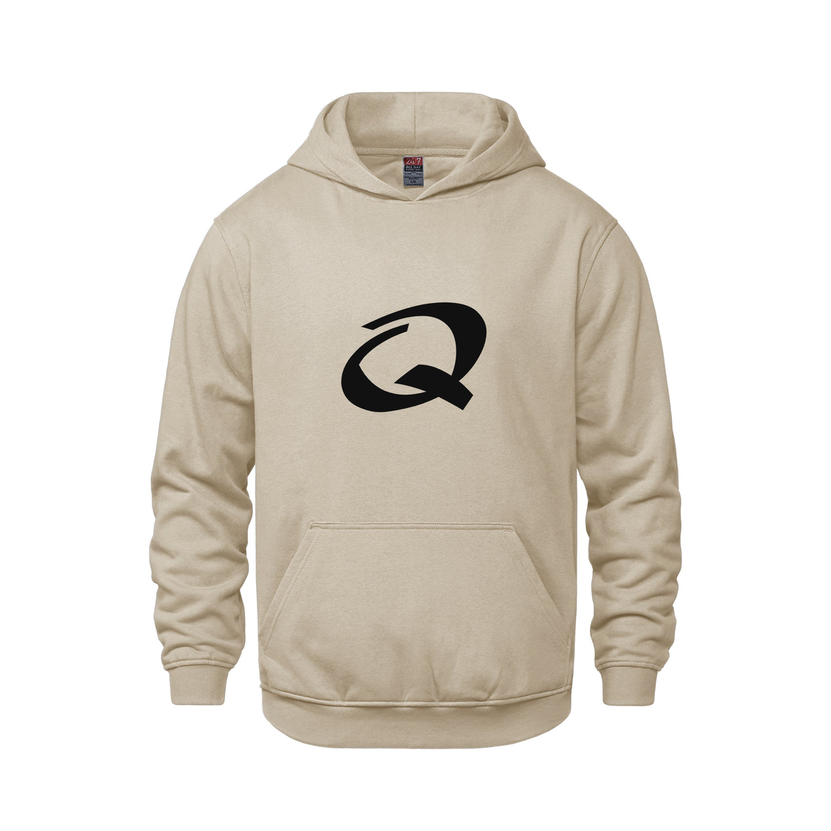 Alphabet Q Hoodie 9 inch calligraphy Black ink, Sand