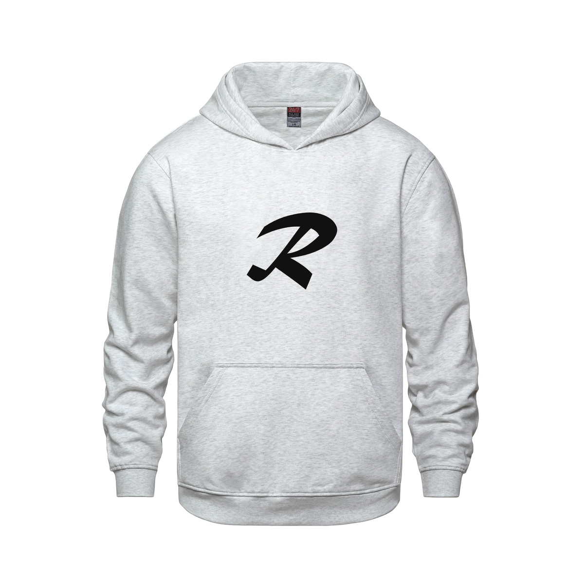 Alphabet R Hoodie 9 inch calligraphy Black ink, Ash