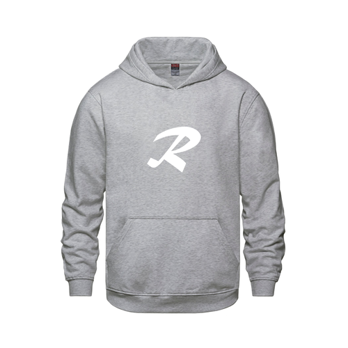 Alphabet R Hoodie 9 inch calligraphy White ink, Athletic Grey