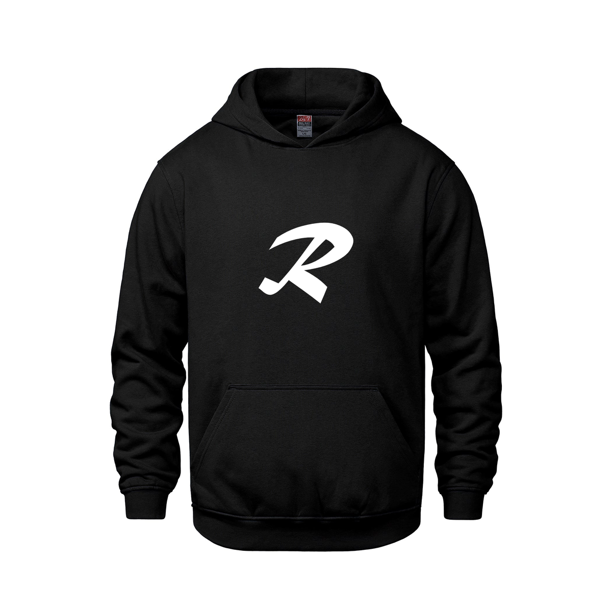 Alphabet R Hoodie 9 inch calligraphy White ink, Black