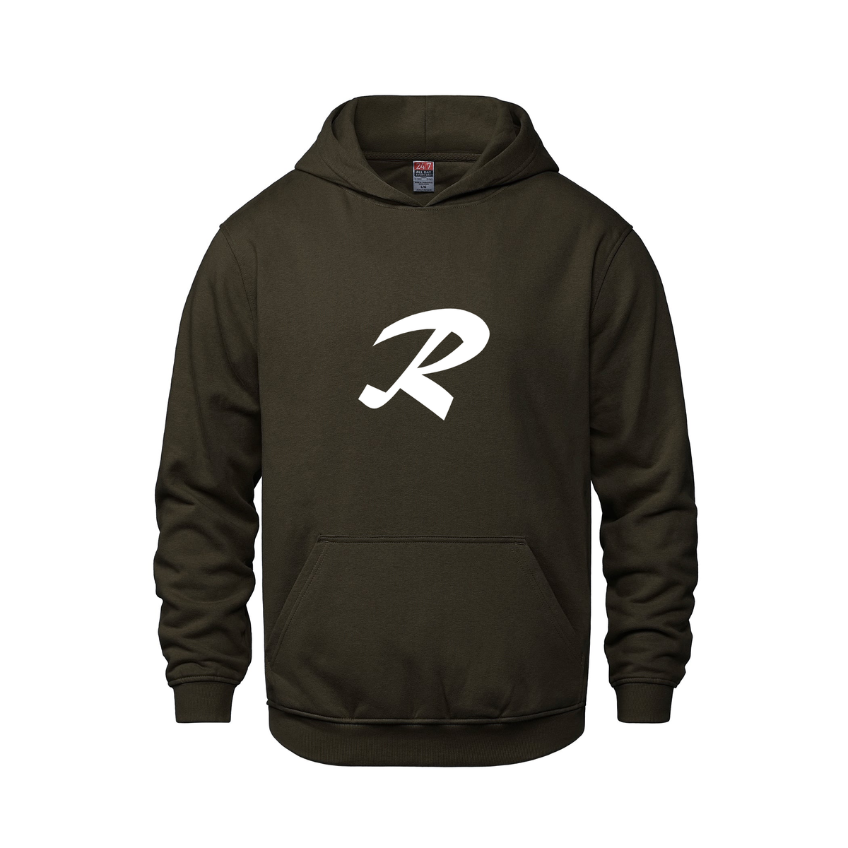 Alphabet R Hoodie 9 inch calligraphy White ink, Brown