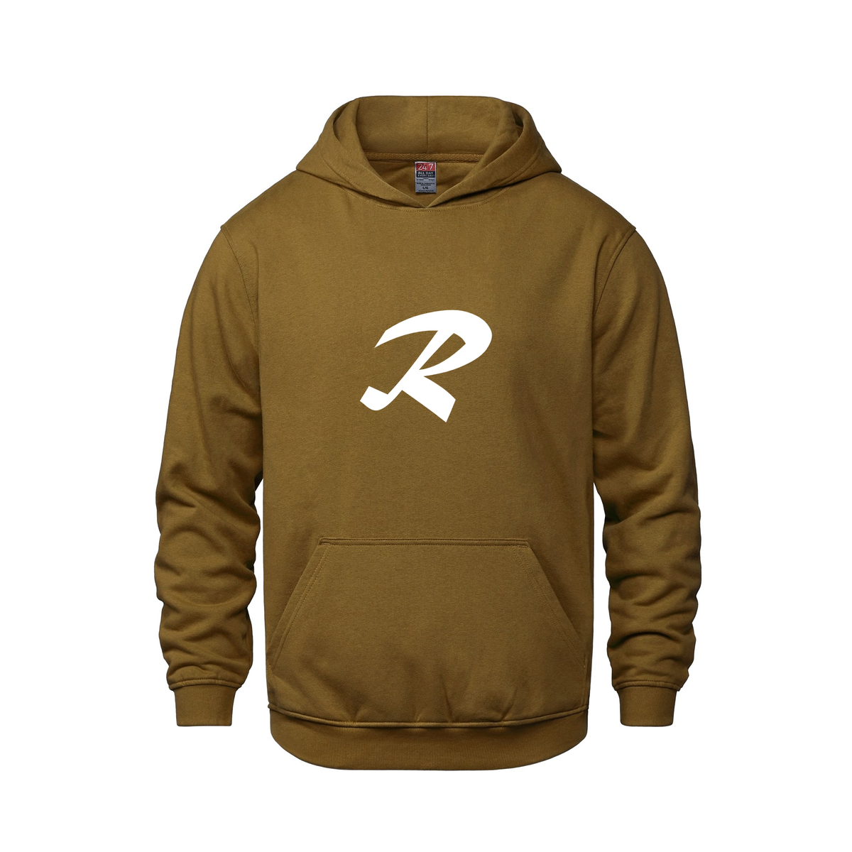 Alphabet R Hoodie 9 inch calligraphy White ink, Caramel