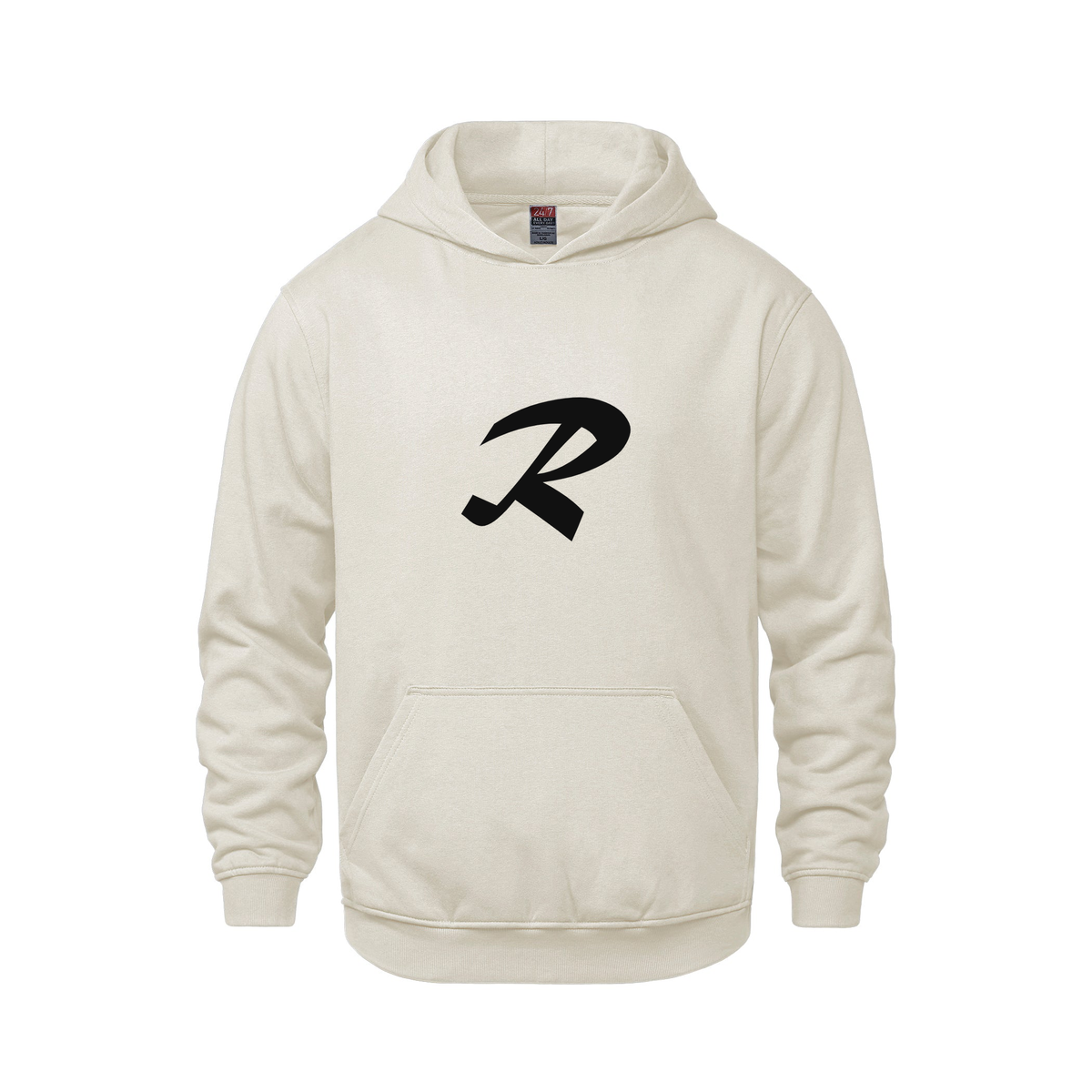 Alphabet R Hoodie 9 inch calligraphy Black ink, Ivory