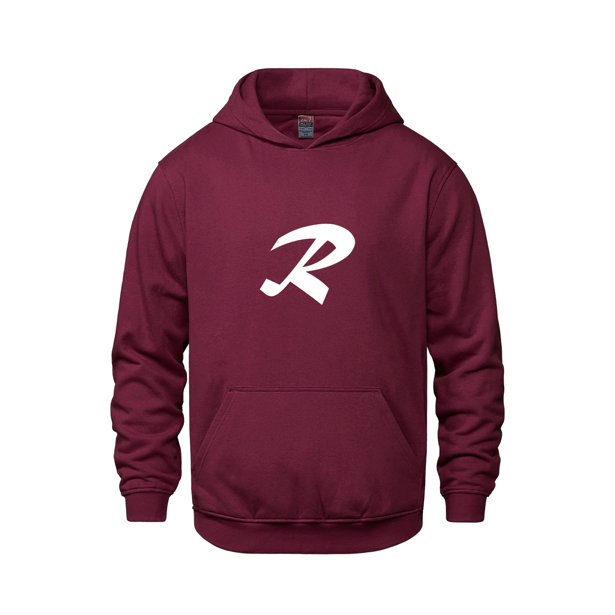 Alphabet R Hoodie 9 inch calligraphy White ink, Maroon