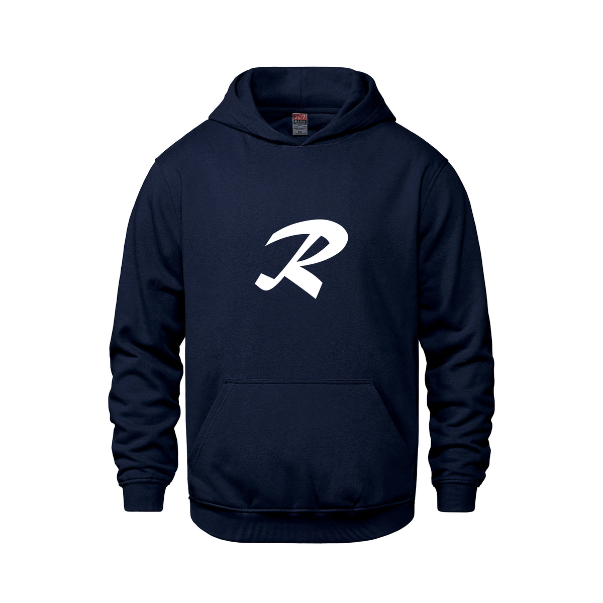 Alphabet R Hoodie 9 inch calligraphy White ink, Navy