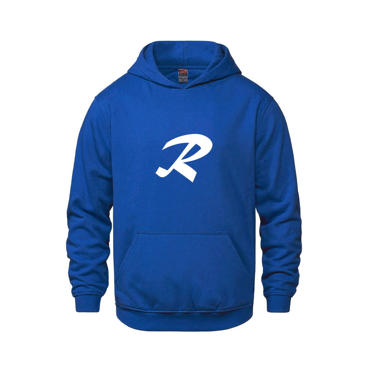 Alphabet R Hoodie 9 inch calligraphy White ink, Royal