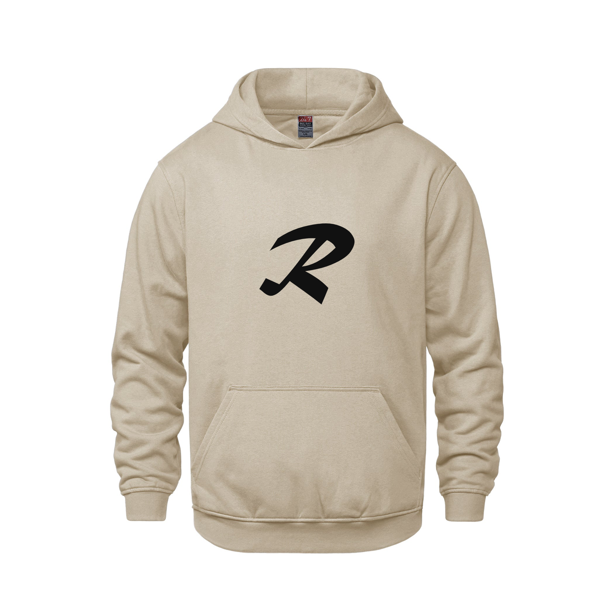 Alphabet R Hoodie 9 inch calligraphy Black ink, Sand