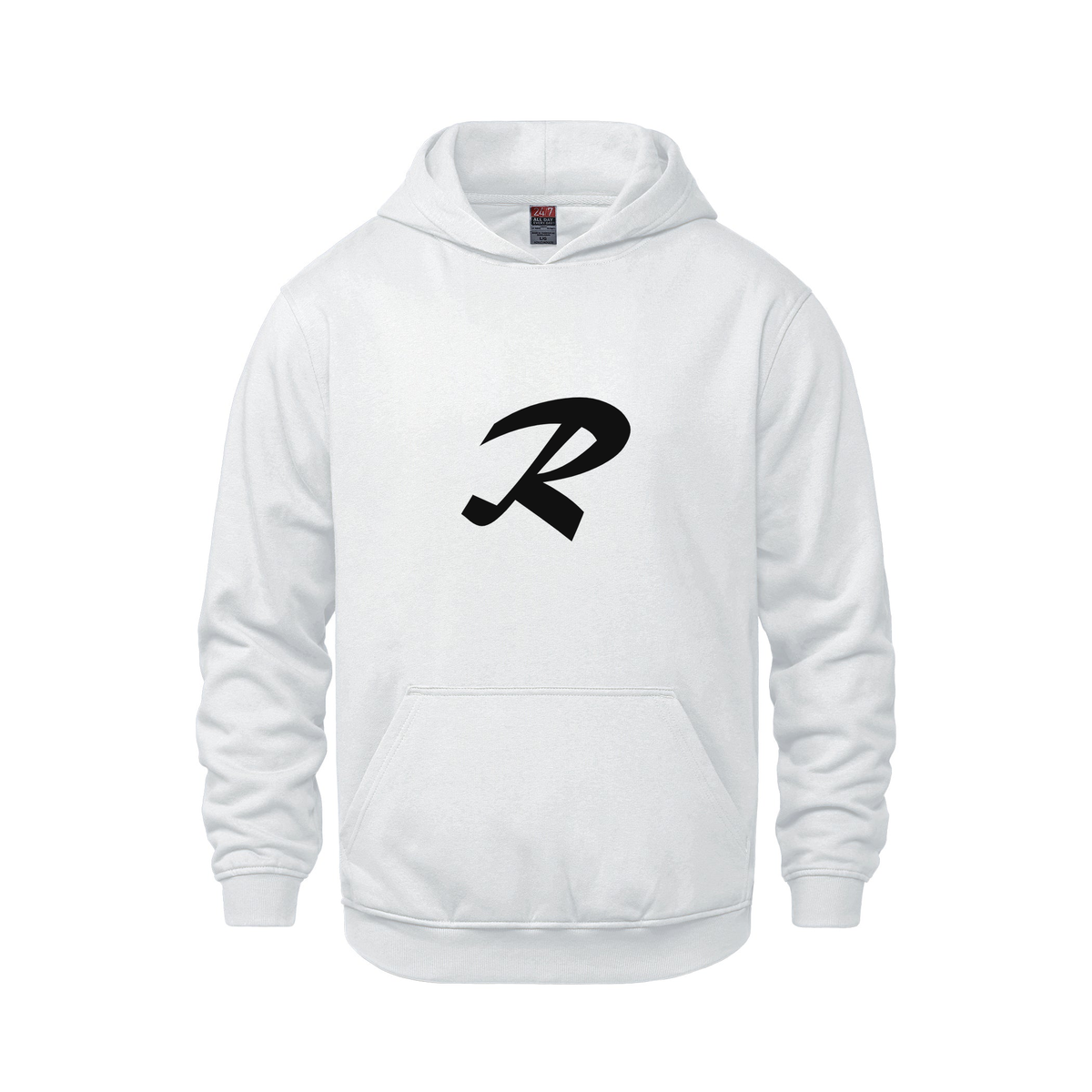 Alphabet R Hoodie 9 inch calligraphy Black ink, White