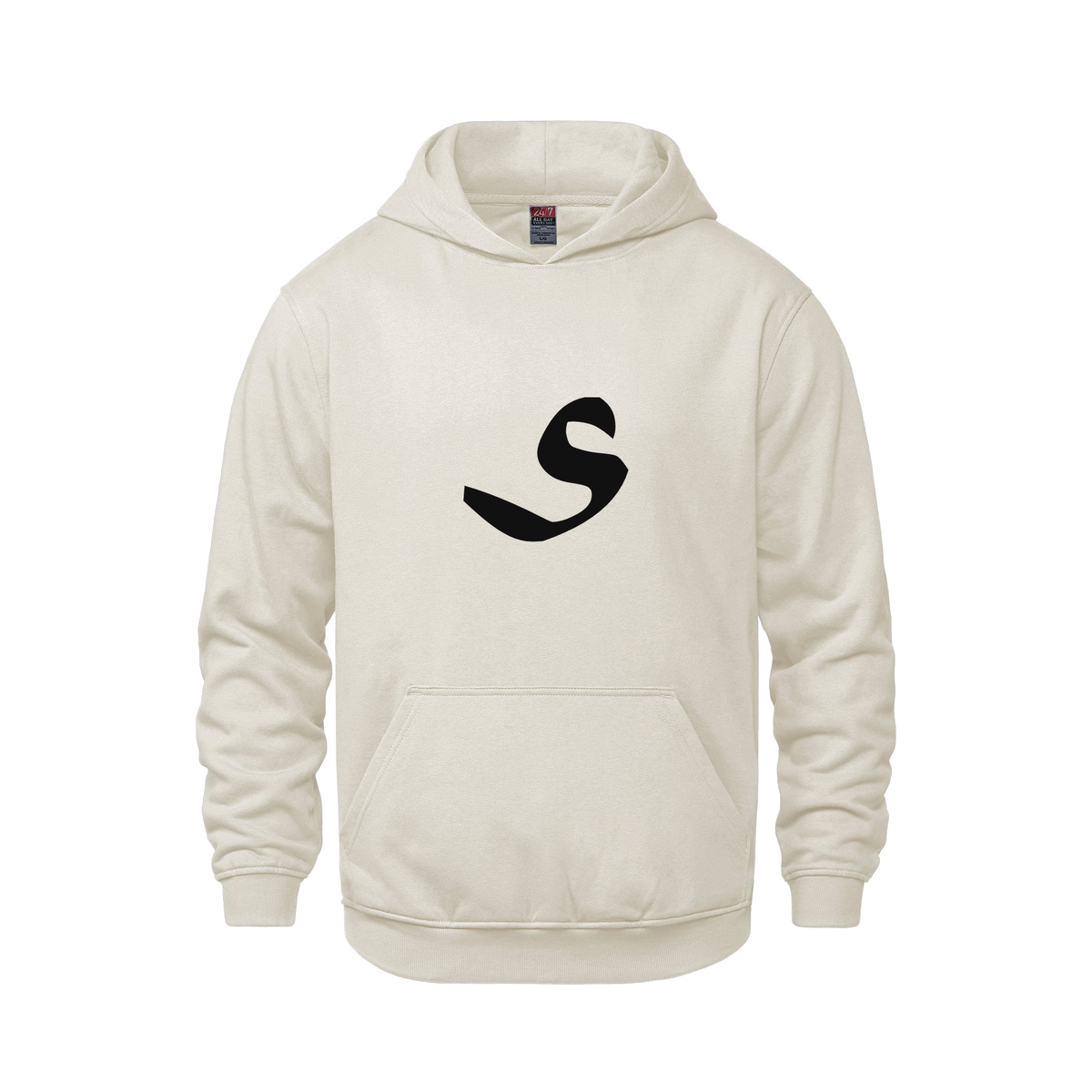 Alphabet S Hoodie 9 inch calligraphy Black ink, Ivory