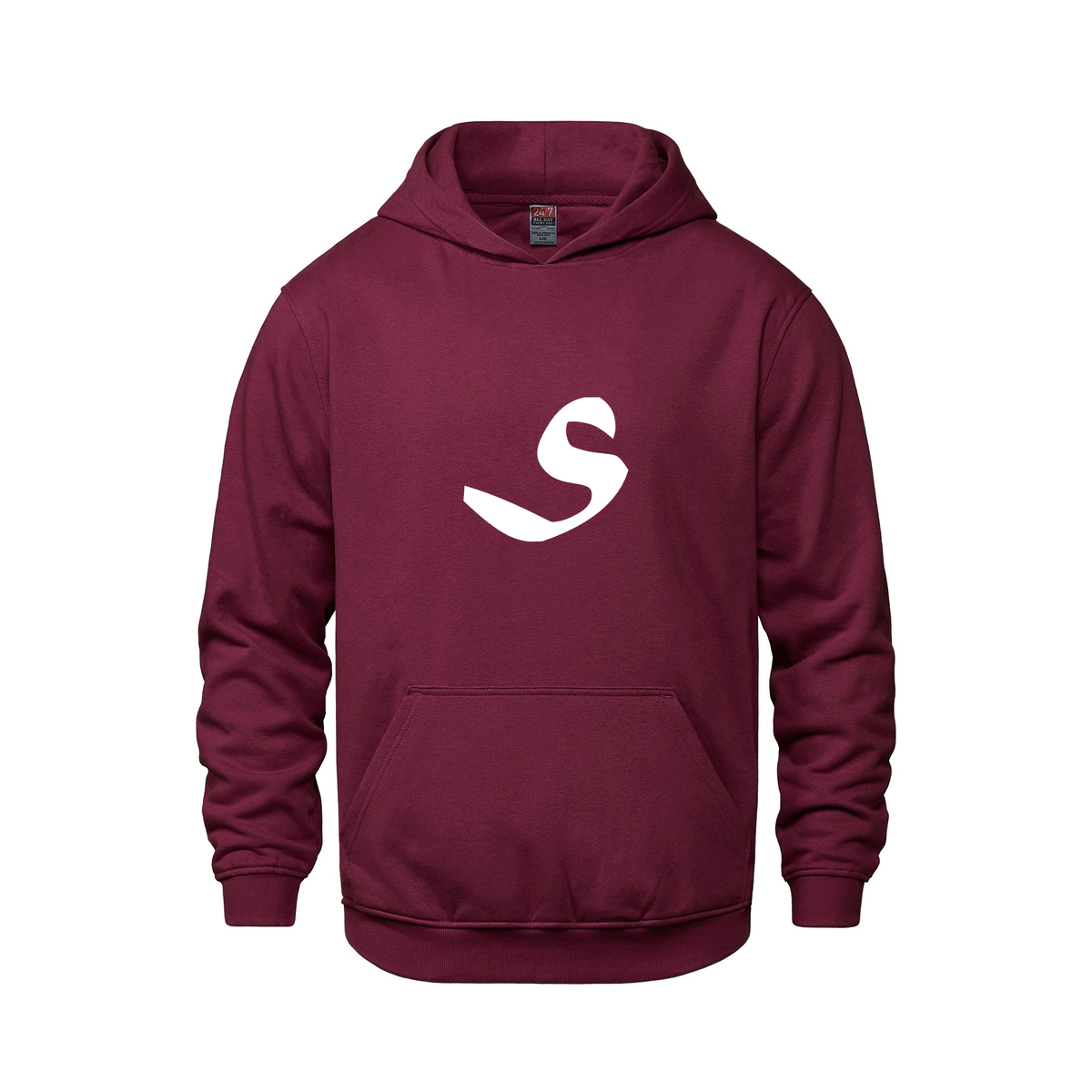 Alphabet S Hoodie 9 inch calligraphy White ink, Maroon