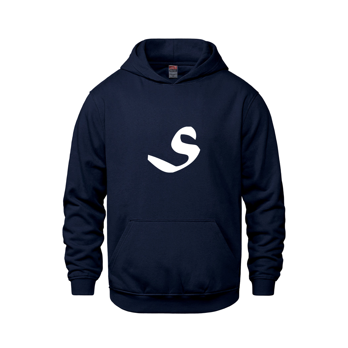 Alphabet S Hoodie 9 inch calligraphy White ink, Navy