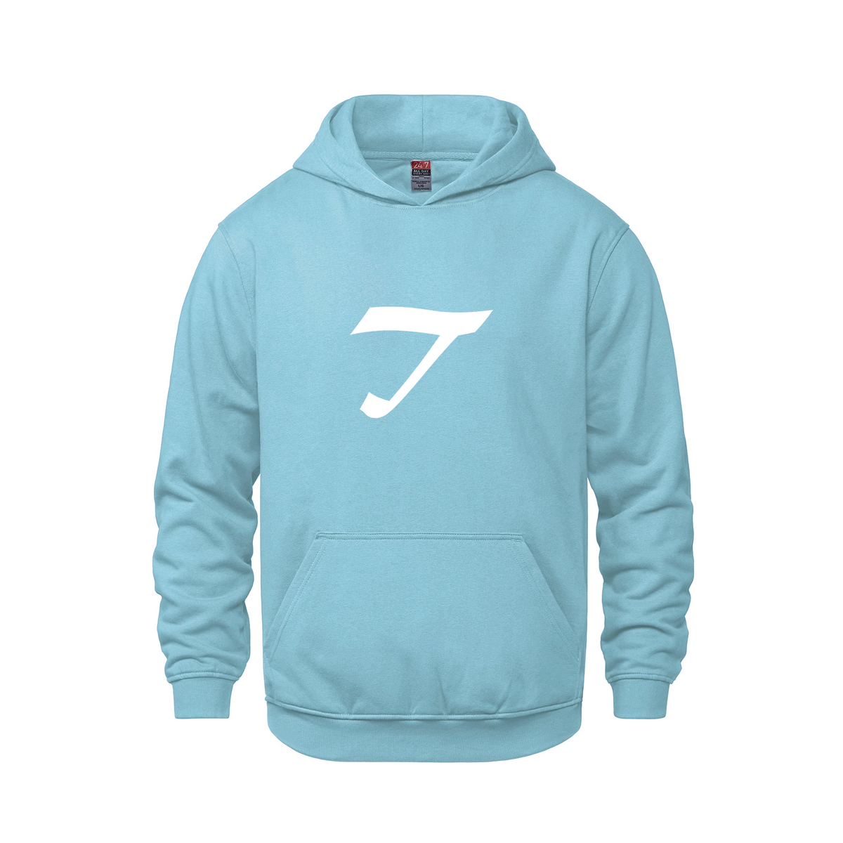 Alphabet T Hoodie 9 inch calligraphy White ink, Light Blue
