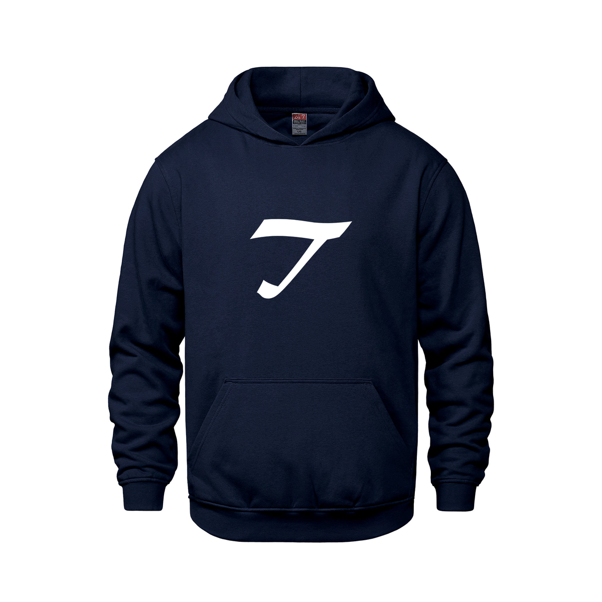 Alphabet T Hoodie 9 inch calligraphy White ink, Navy