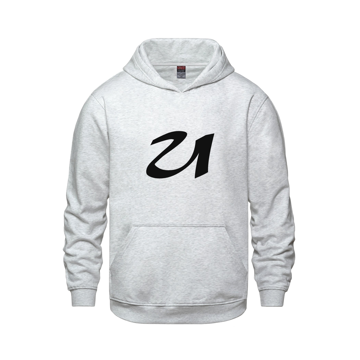 Alphabet U Hoodie 9 inch calligraphy Black ink, Ash