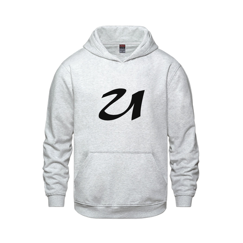 Alphabet U Hoodie 9 inch calligraphy Black ink, Ash