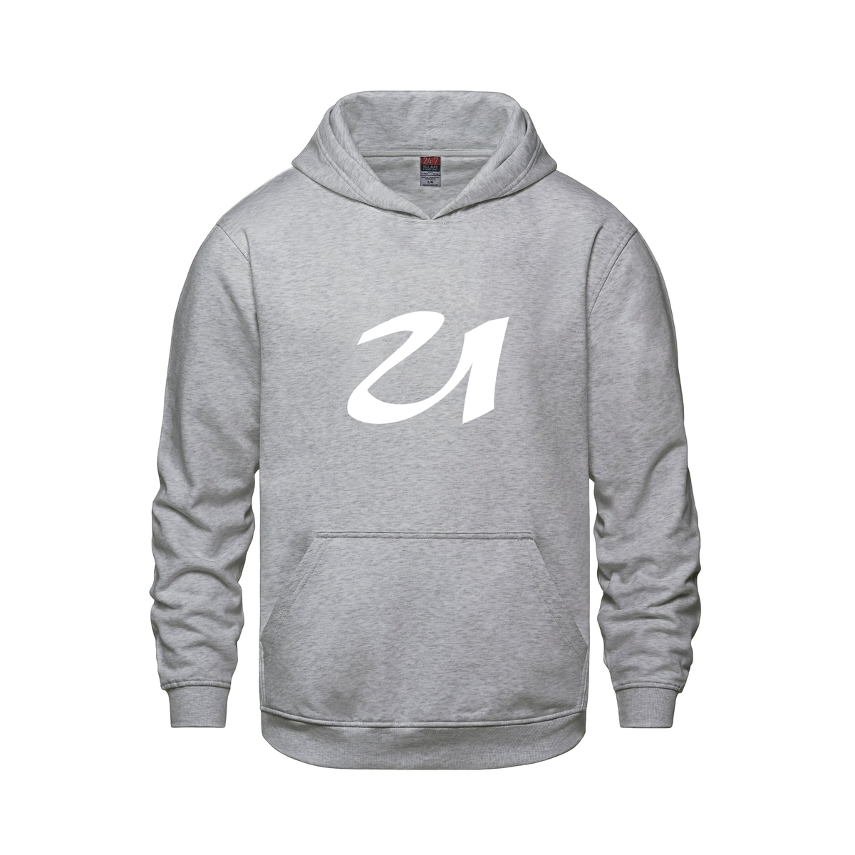 Alphabet U Hoodie 9 inch calligraphy White ink, Athletic Grey