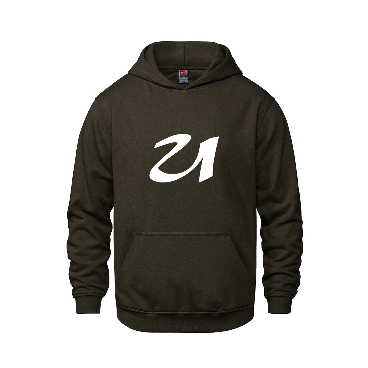 Alphabet U Hoodie 9 inch calligraphy White ink, Brown