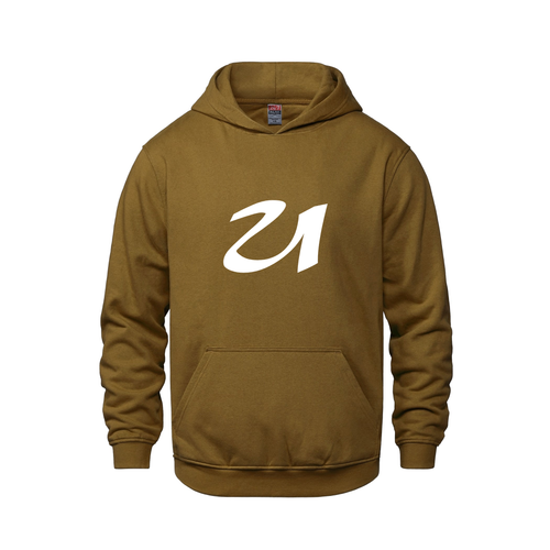 Alphabet U Hoodie 9 inch calligraphy White ink, Caramel