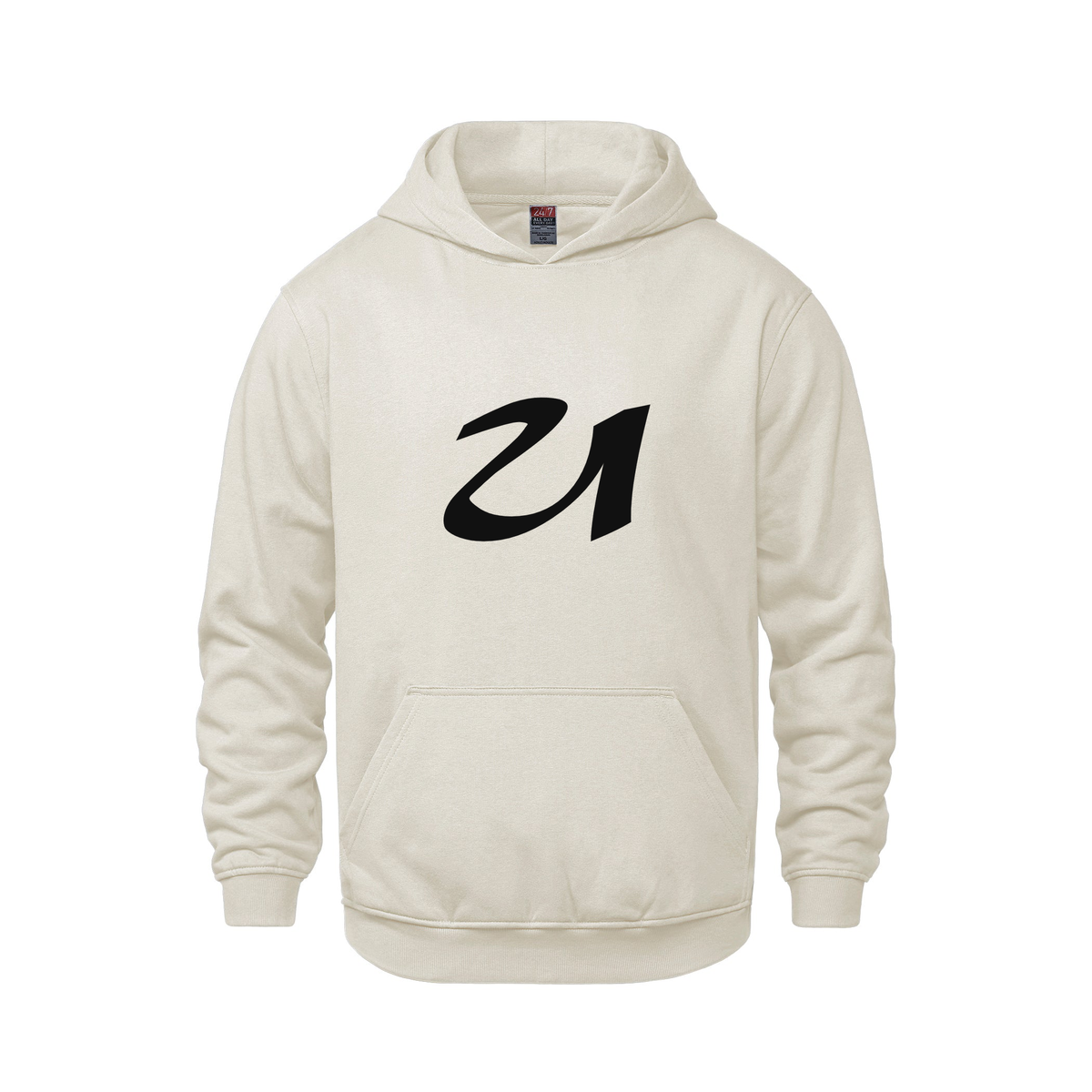 Alphabet U Hoodie 9 inch calligraphy Black ink, Ivory