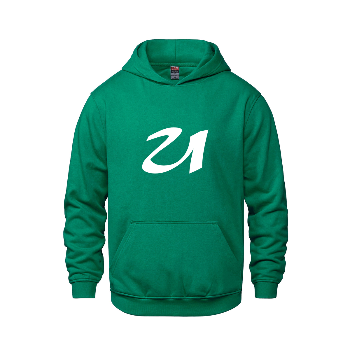 Alphabet U Hoodie 9 inch calligraphy White ink, Kelly Green