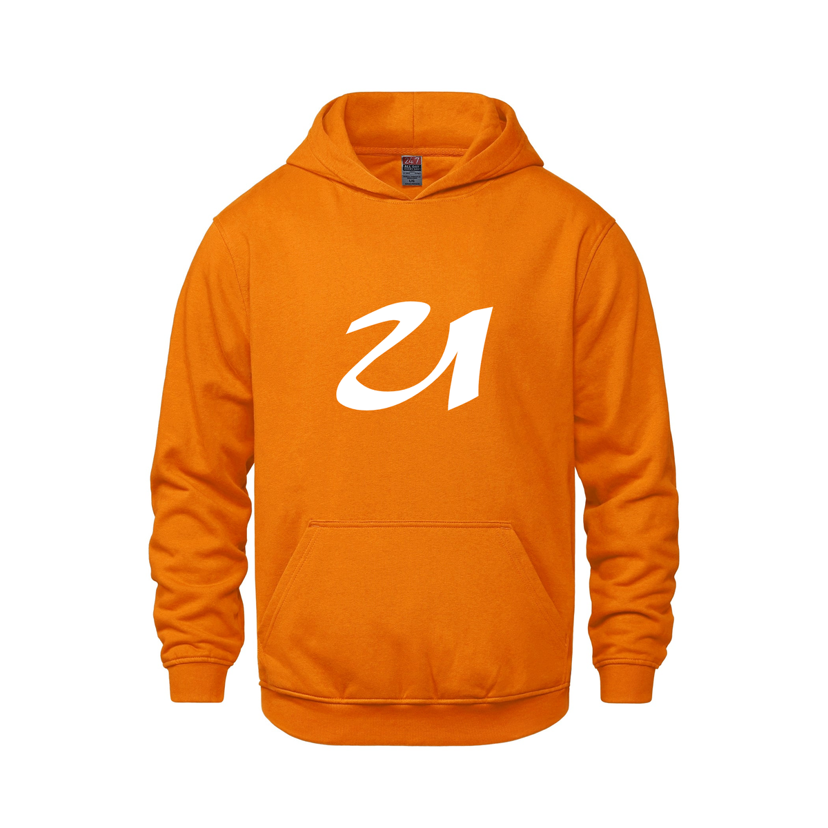 Alphabet U Hoodie 9 inch calligraphy White ink, Orange