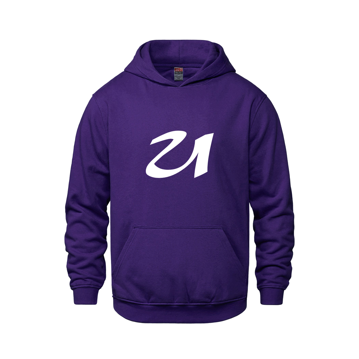 Alphabet U Hoodie 9 inch calligraphy White ink, Purple