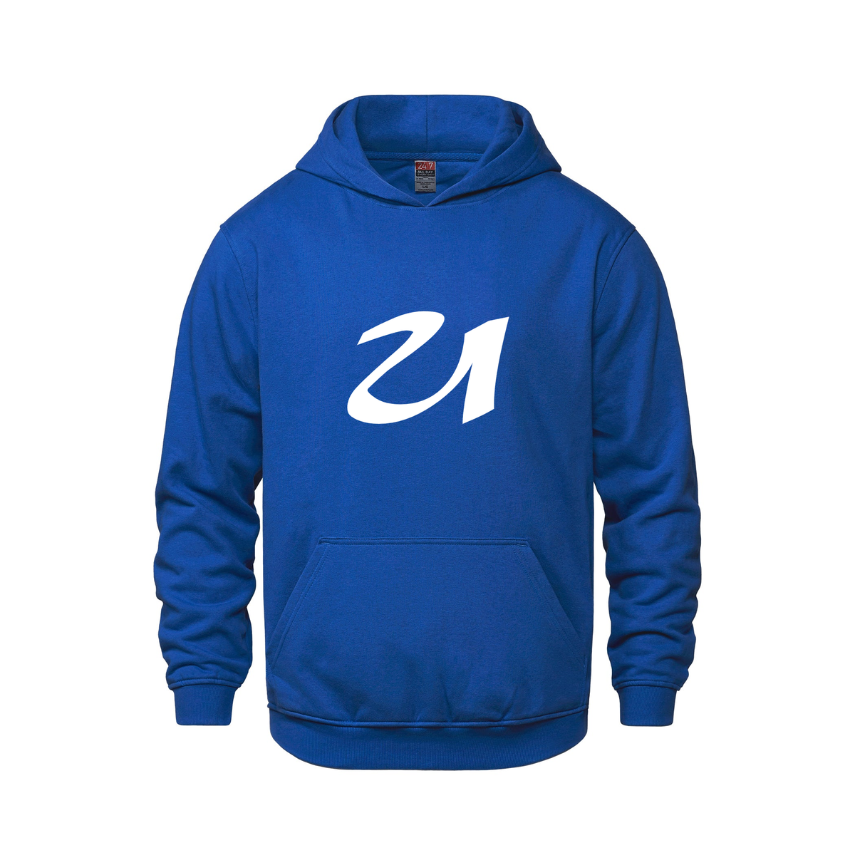 Alphabet U Hoodie 9 inch calligraphy White ink, Royal