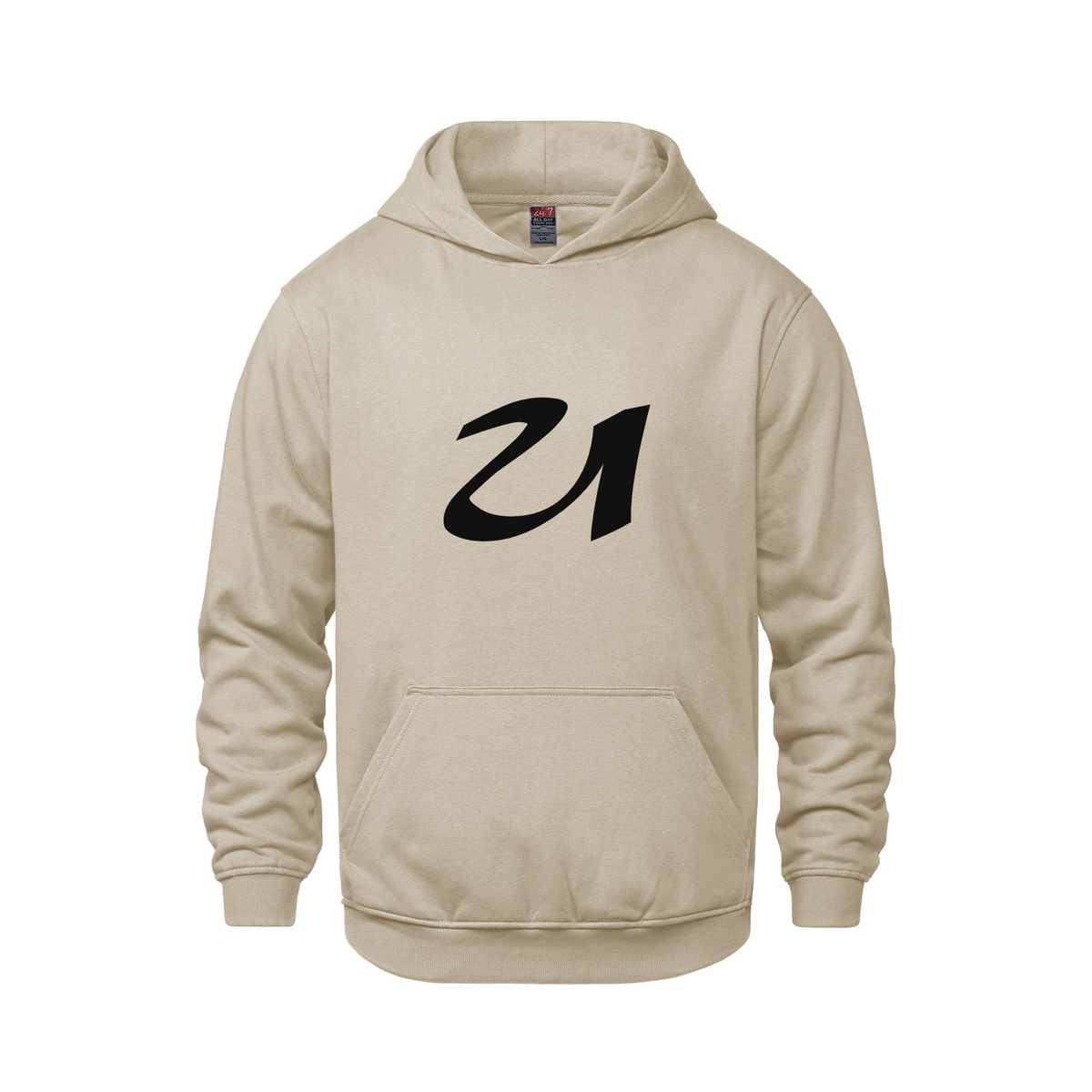 Alphabet U Hoodie 9 inch calligraphy Black ink, Sand