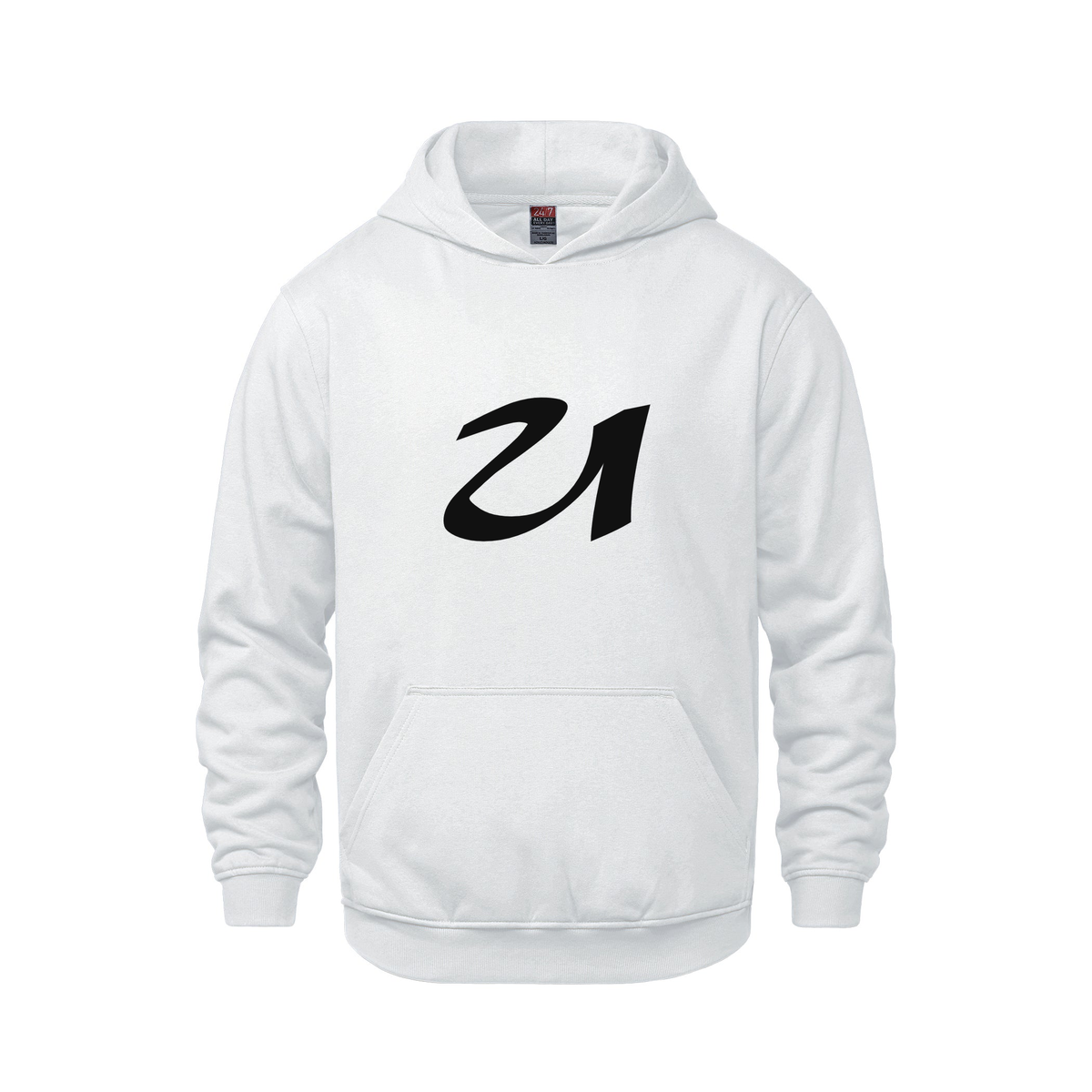 Alphabet U Hoodie 9 inch calligraphy Black ink, White