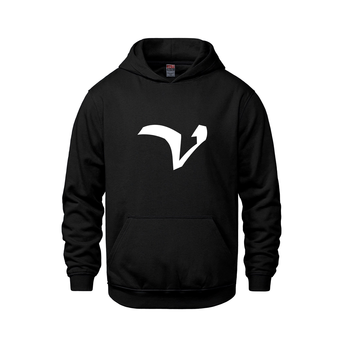 Alphabet V Hoodie 9 inch calligraphy White ink, Black