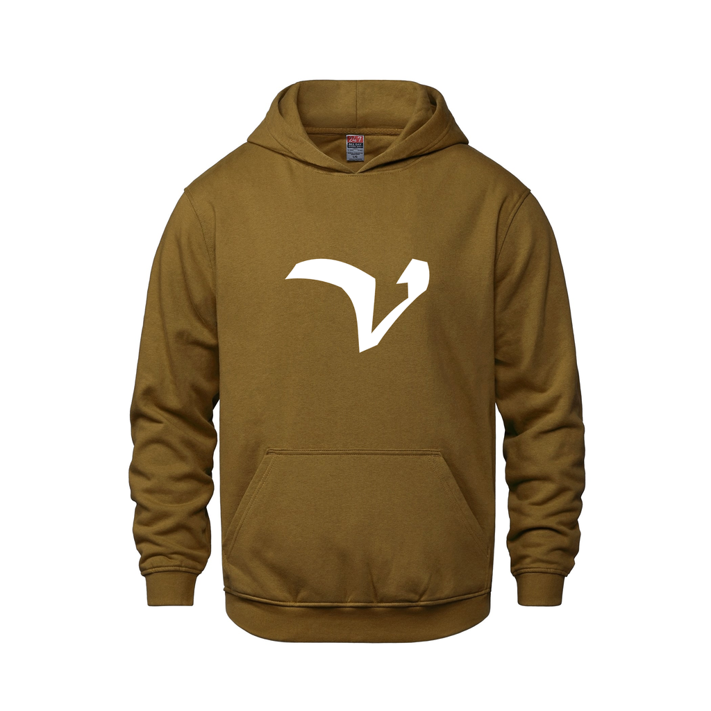 Alphabet V Hoodie 9 inch calligraphy White ink, Caramel