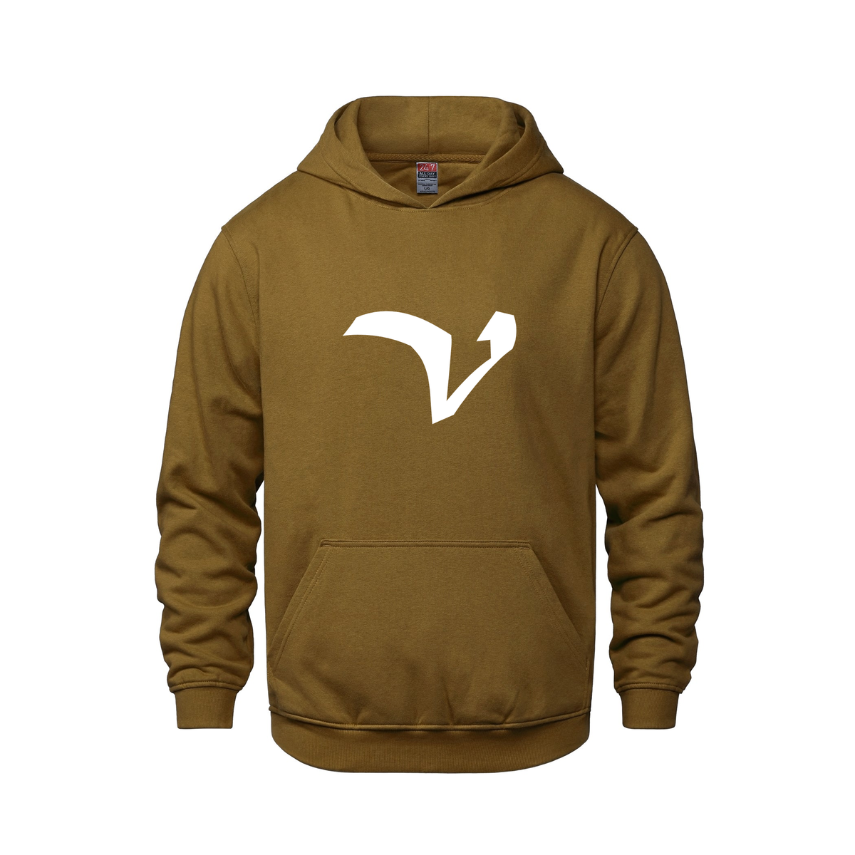 Alphabet V Hoodie 9 inch calligraphy White ink, Caramel