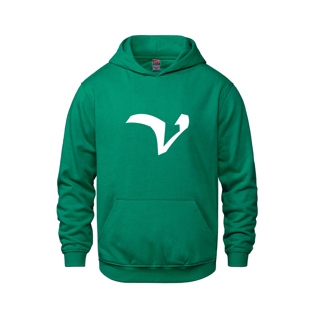 Alphabet V Hoodie 9 inch calligraphy White ink, Kelly Green