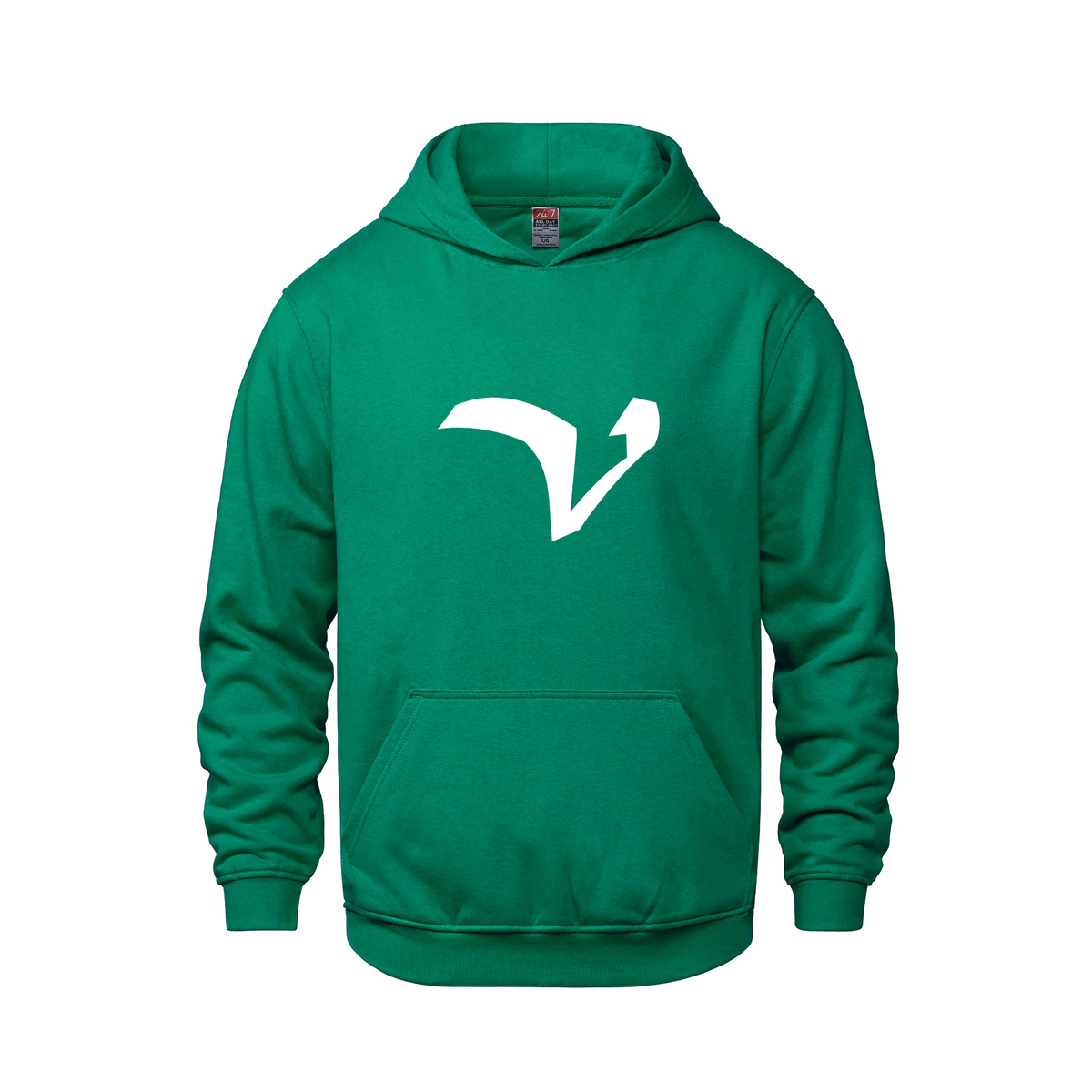 Alphabet V Hoodie 9 inch calligraphy White ink, Kelly Green