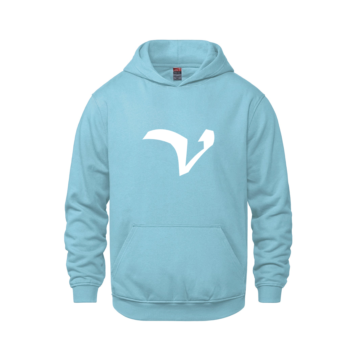 Alphabet V Hoodie 9 inch calligraphy White ink, Light Blue