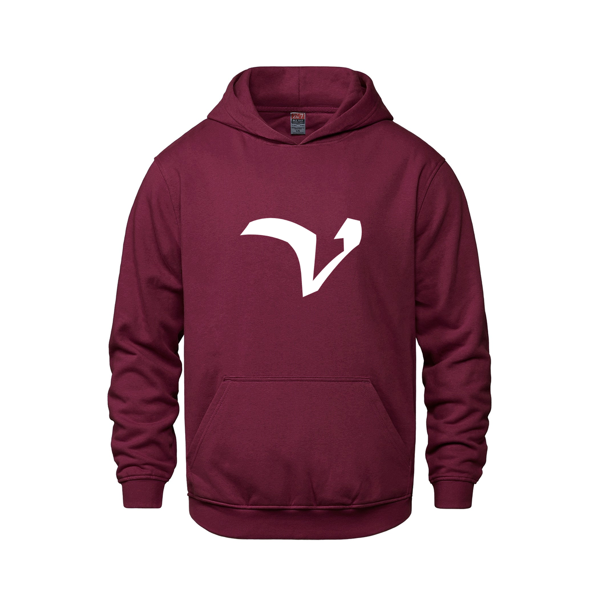 Alphabet V Hoodie 9 inch calligraphy White ink, Maroon