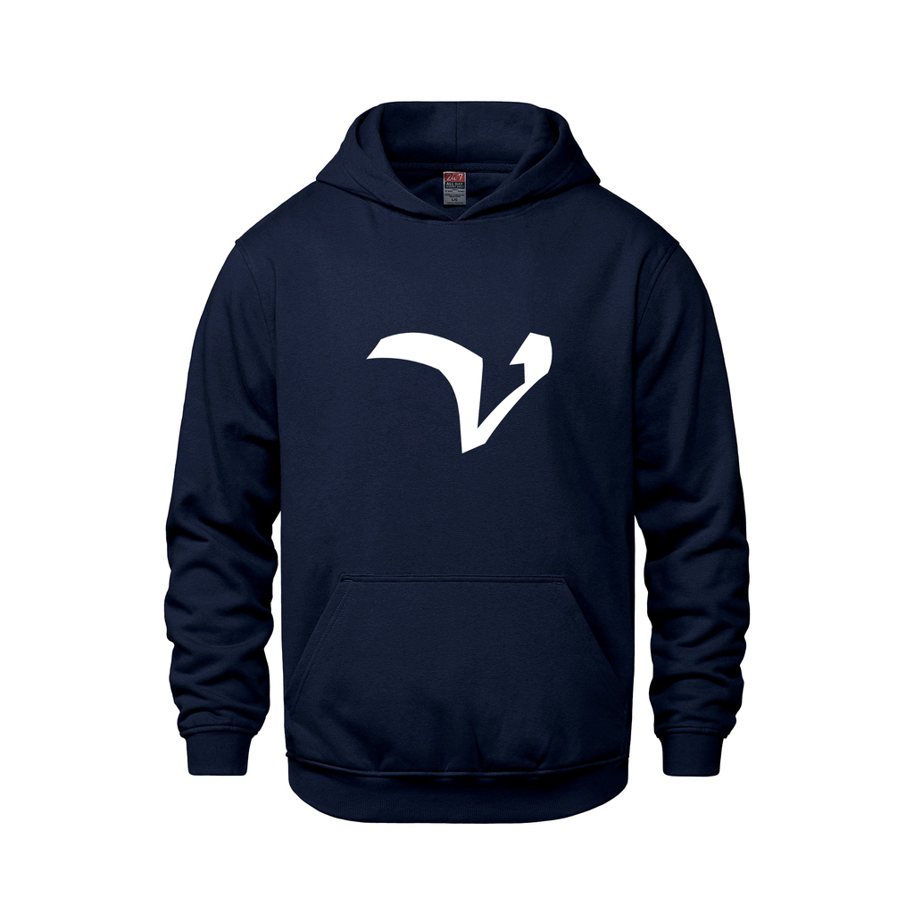 Alphabet V Hoodie 9 inch calligraphy White ink, Navy