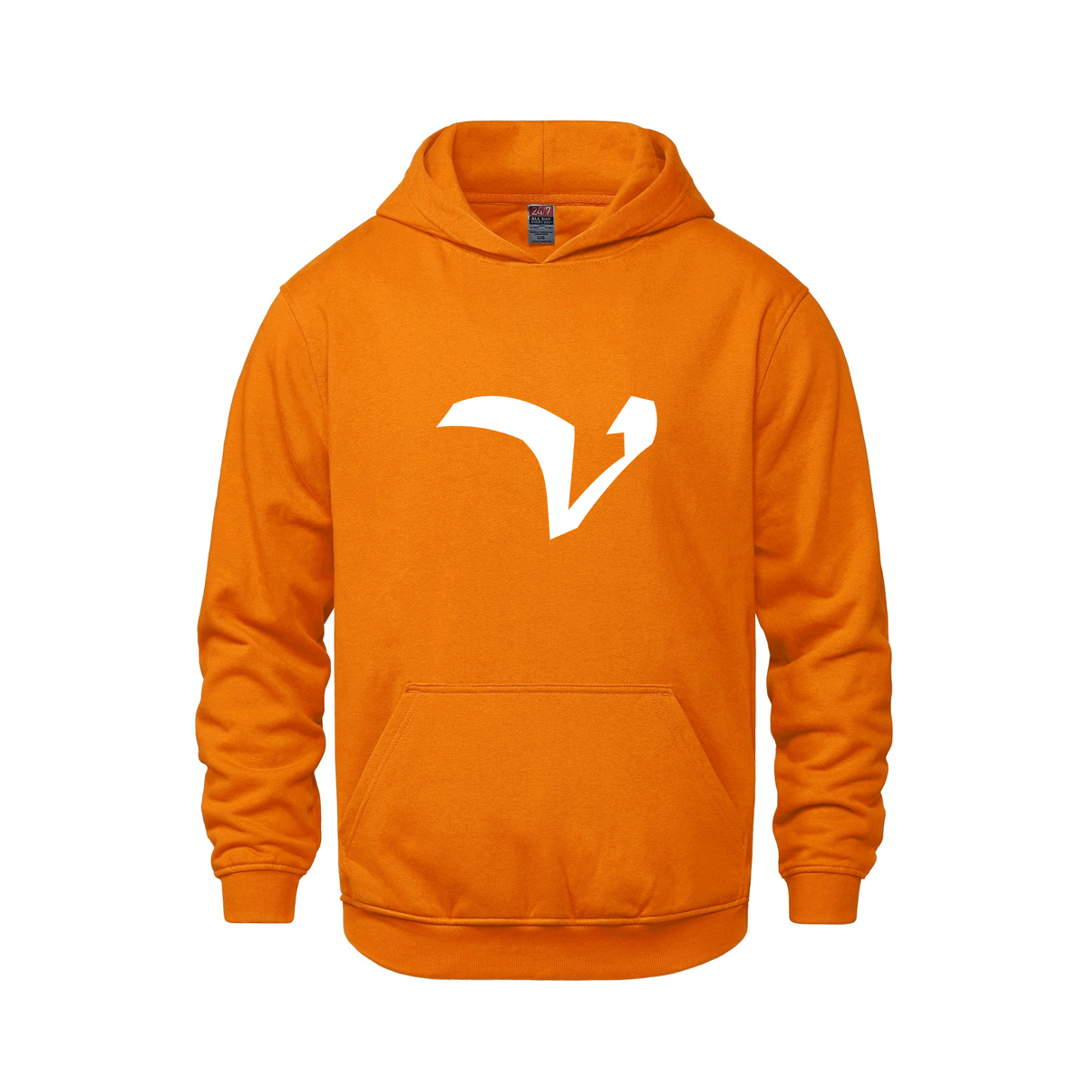 Alphabet V Hoodie 9 inch calligraphy White ink, Orange