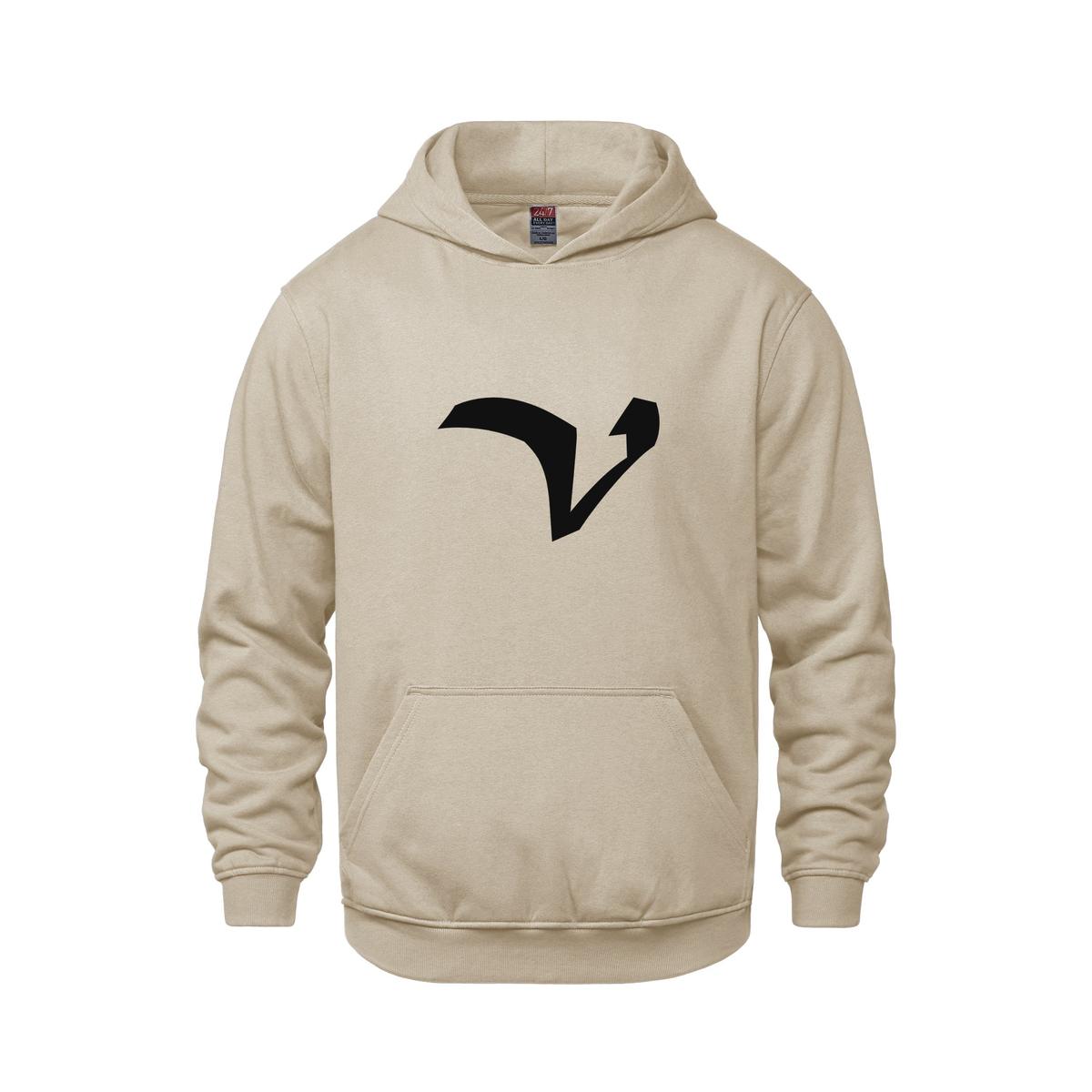 Alphabet V Hoodie 9 inch calligraphy Black ink, Sand