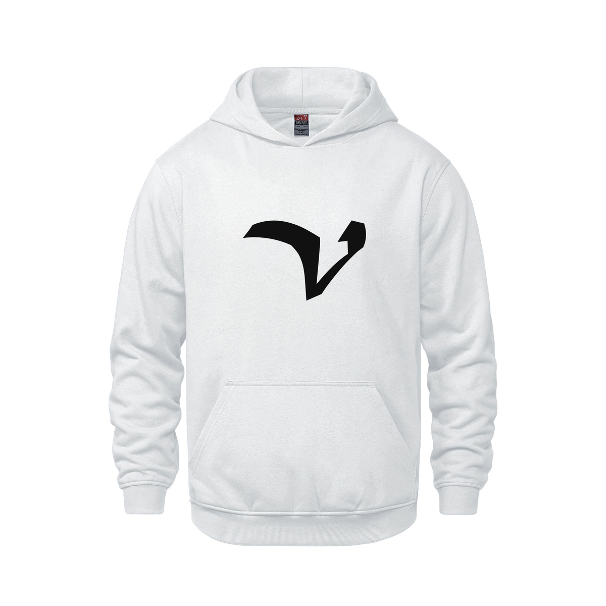 Alphabet V Hoodie 9 inch calligraphy Black ink, White