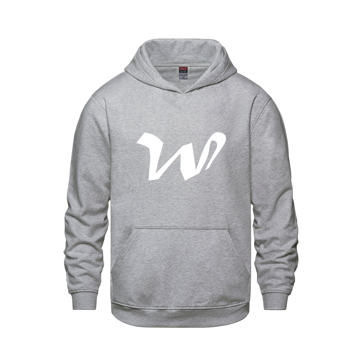 Alphabet W Hoodie 9 inch calligraphy White ink, Athletic Grey
