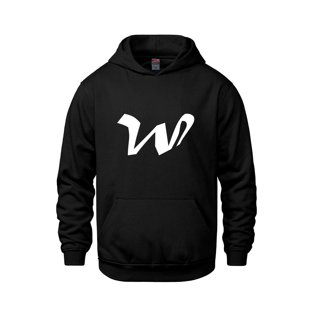 Alphabet W Hoodie 9 inch calligraphy White ink, Black