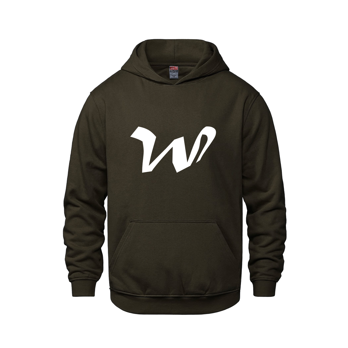 Alphabet W Hoodie 9 inch calligraphy White ink, Brown