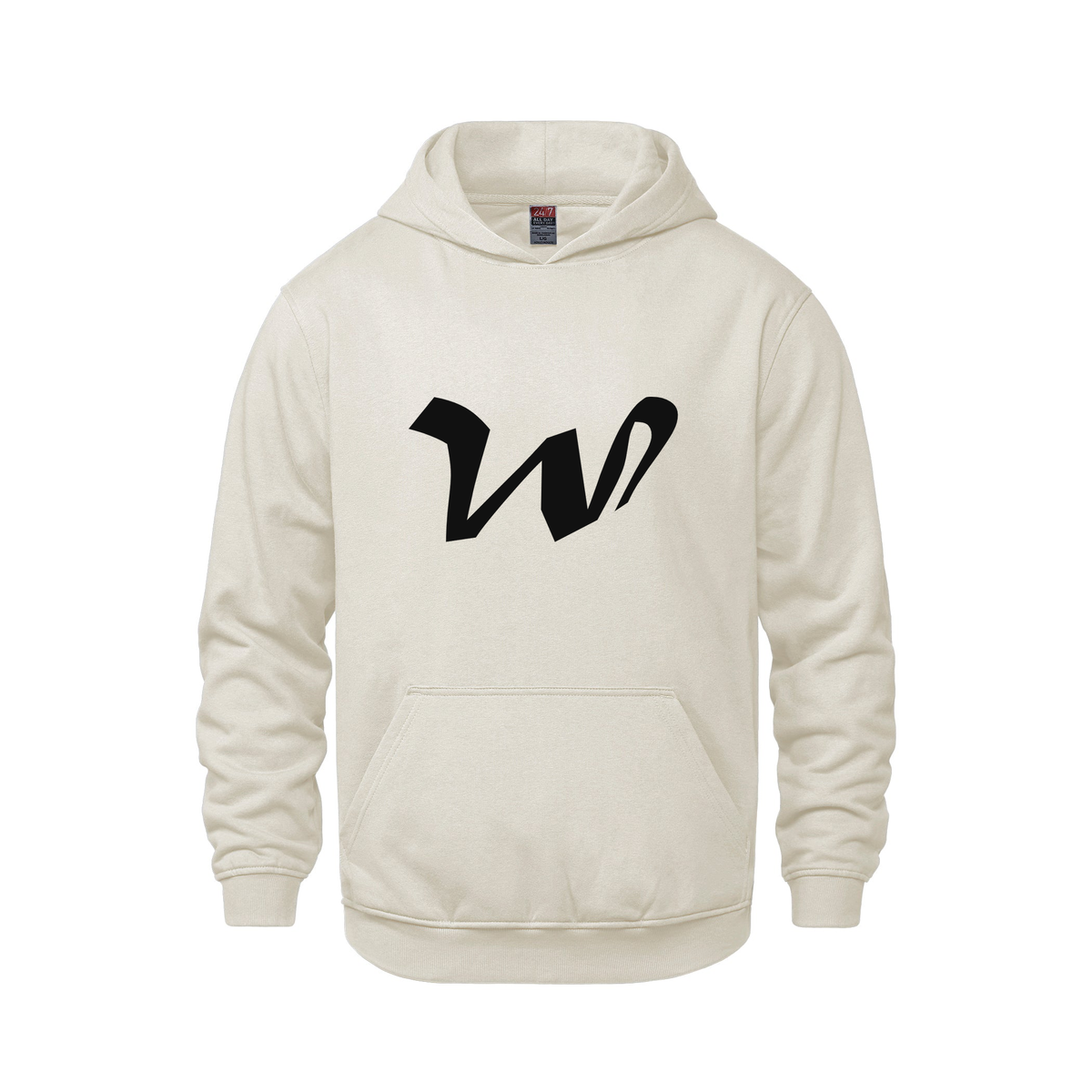 Alphabet W Hoodie 9 inch calligraphy Black ink, Ivory