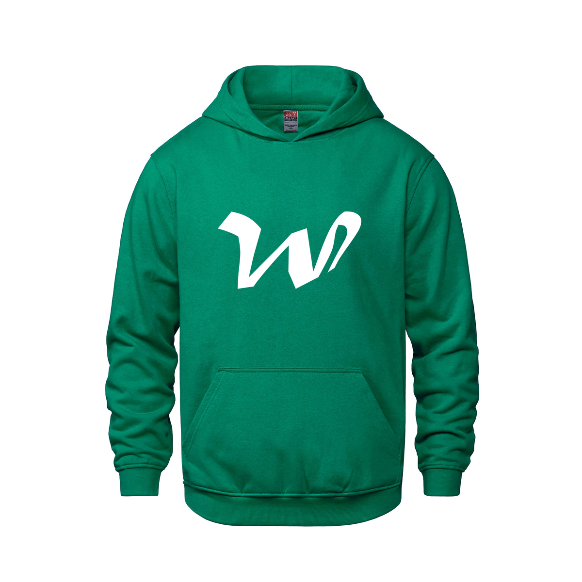 Alphabet W Hoodie 9 inch calligraphy White ink, Kelly Green